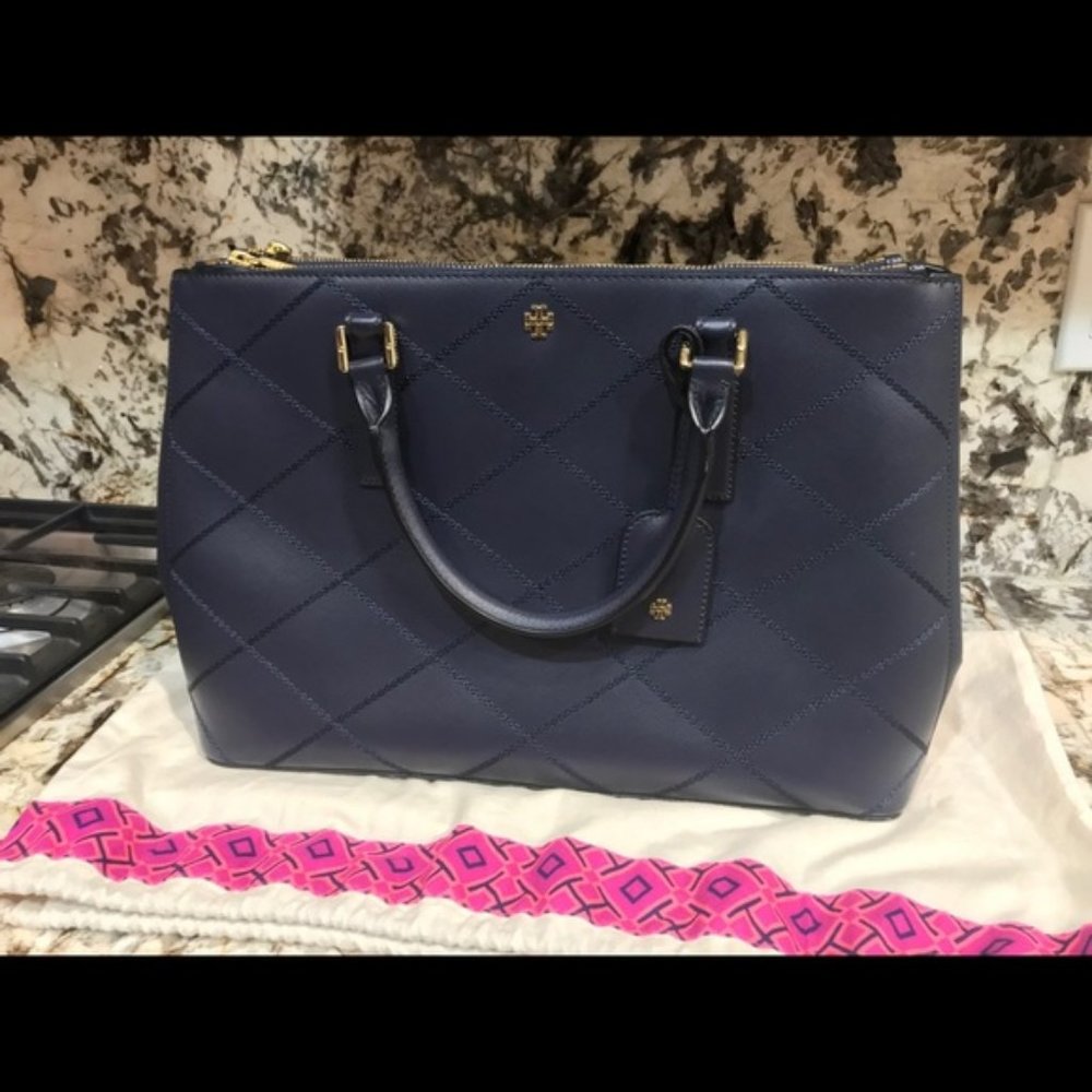 Tory Burch Robinson Stitched Double Zip - Navy